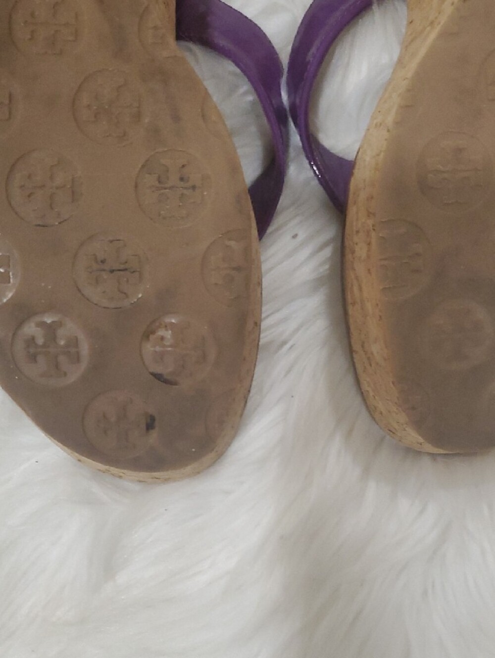 Tory Burch Purple Leather Logo Thong  Wedge Sandals - Picture 12 of 15